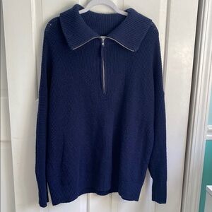 Aerie Navy Cozyup Waffle Quarter Zip Sweater